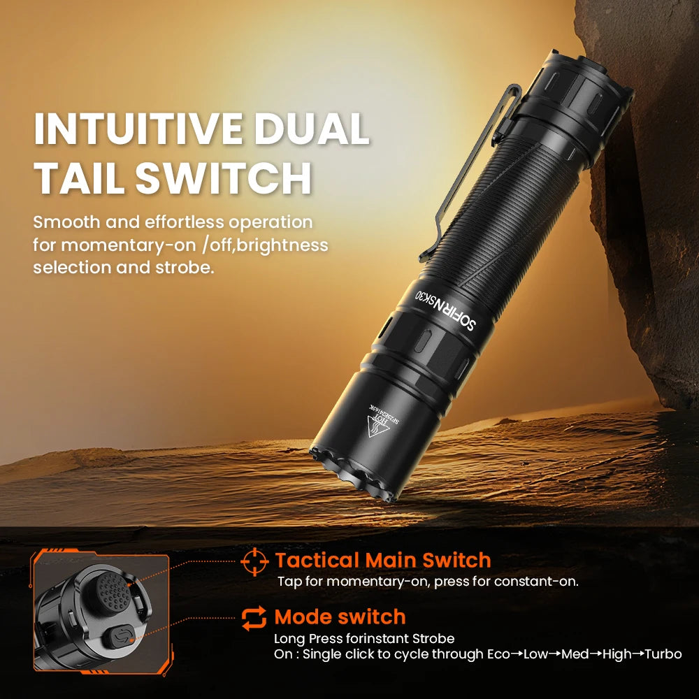 Sofirn SK30 USB C 21700 Tactical Flashlight
